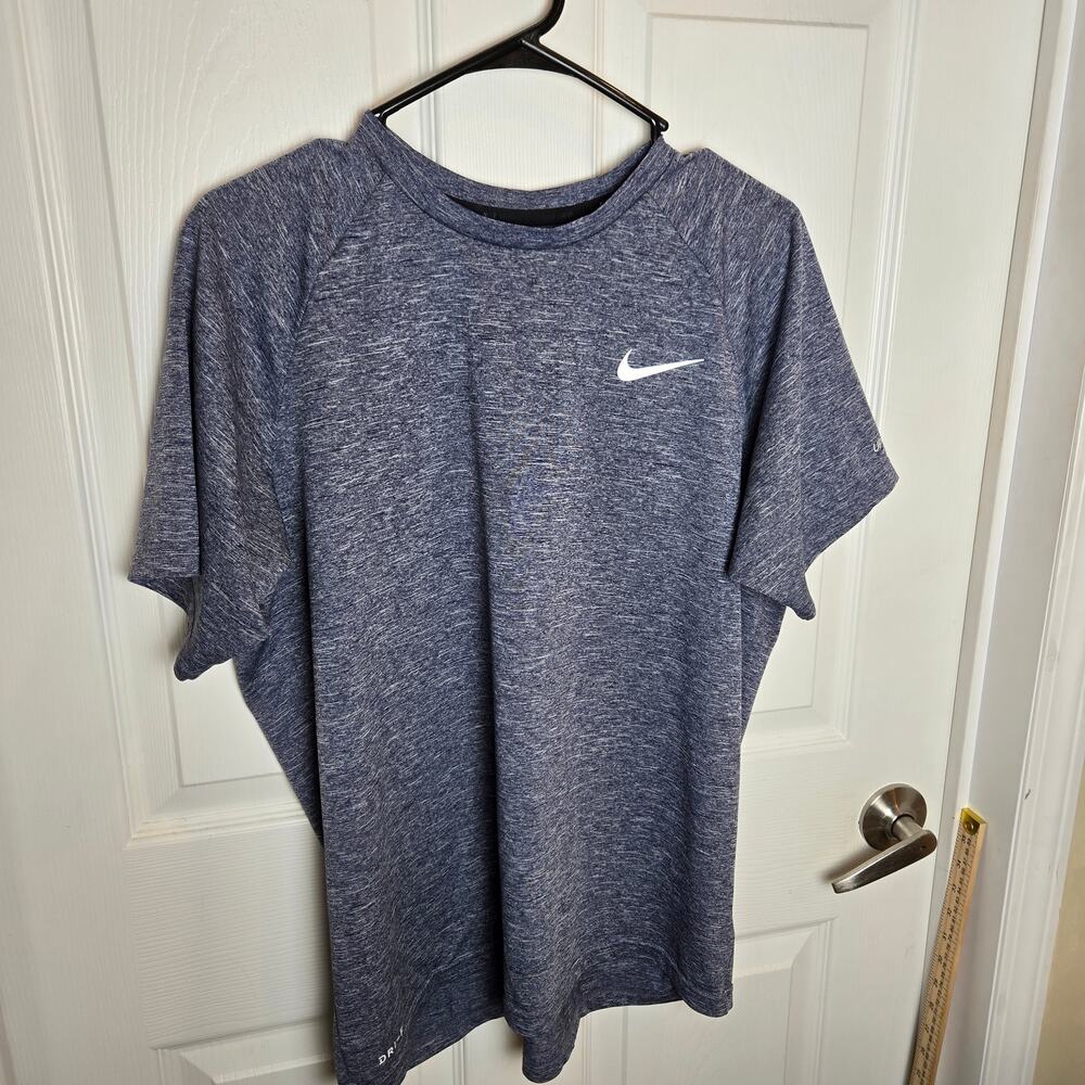 Nike Swim Men's Heathered Blue Dri-FIT Short-Sleeve Swim Tee/Rash Guard SZ LG
